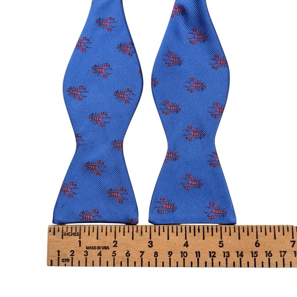 Nathan J Bow Tie‎ Blue Red Pink Lobster Silk Preppy Nautical Menswear Hand Made - Picture 2 of 3